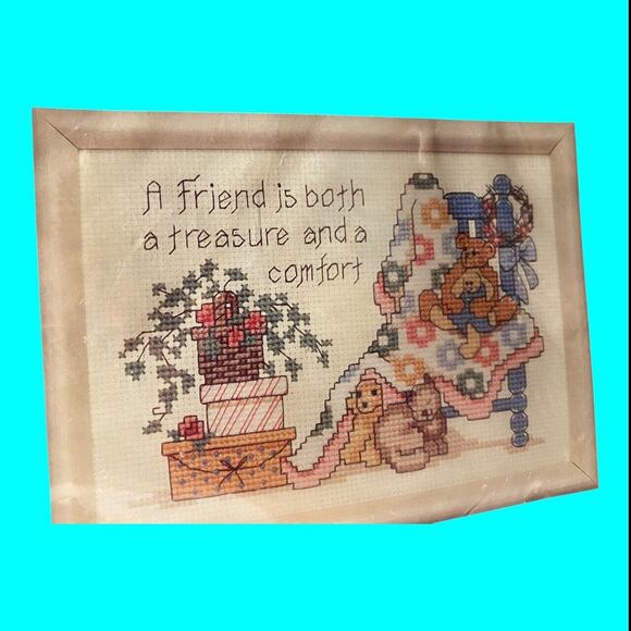 Vtg Jiffy Cross Stitch Kit Sampler Friend Is A Treasure And Comfort 7x5 1992 - Picture 6 of 8